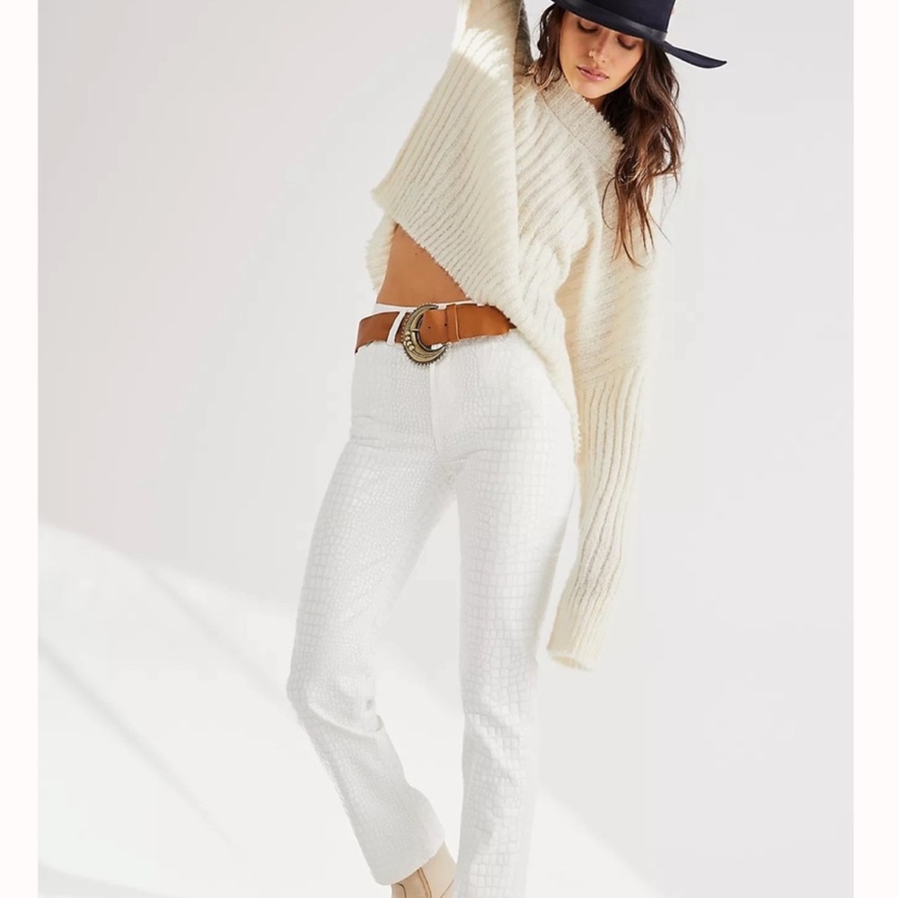 Slim Faux Crocodile Straight White Jeans